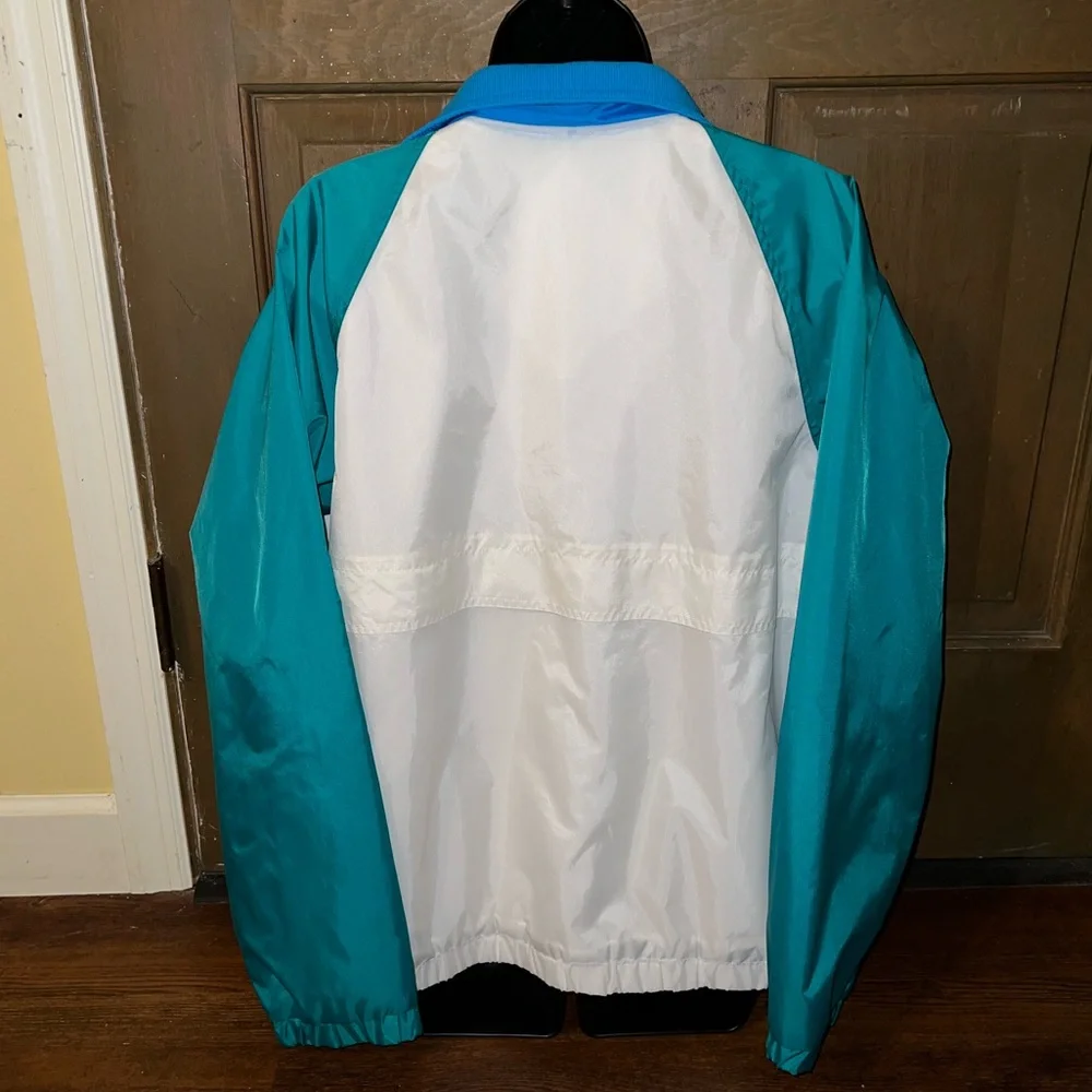 Vintage 90s White Retro Colorblock Blue Windbreaker Bomber Zip Up Jacket Size M - Picture 9 of 14